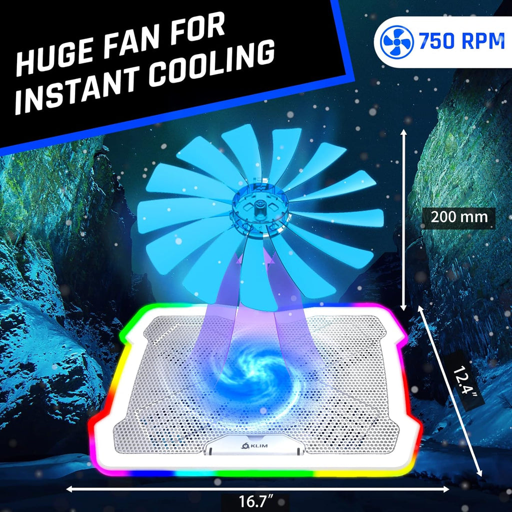 KLIM Ultimate + RGB Laptop Cooling Pad with LED Rim + New + Gaming Laptop Cooler + USB Powered Fan + Very Stable and Silent Laptop Stand + Compatible up to 17inch + PC Mac PS5 PS4 Xbox One - White