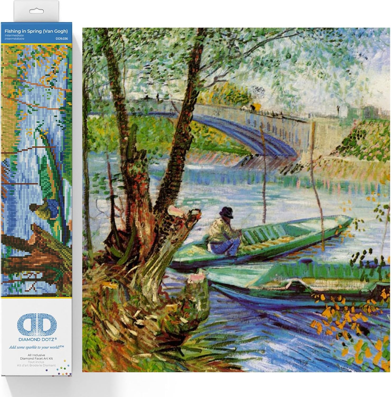 DIAMON DOT Fishin i Sprin (Va Gogh Diamon Paintin Kit fo Adult Diamon Ar Kit Relaxin Creativ Craf Ki wit Dot Gems