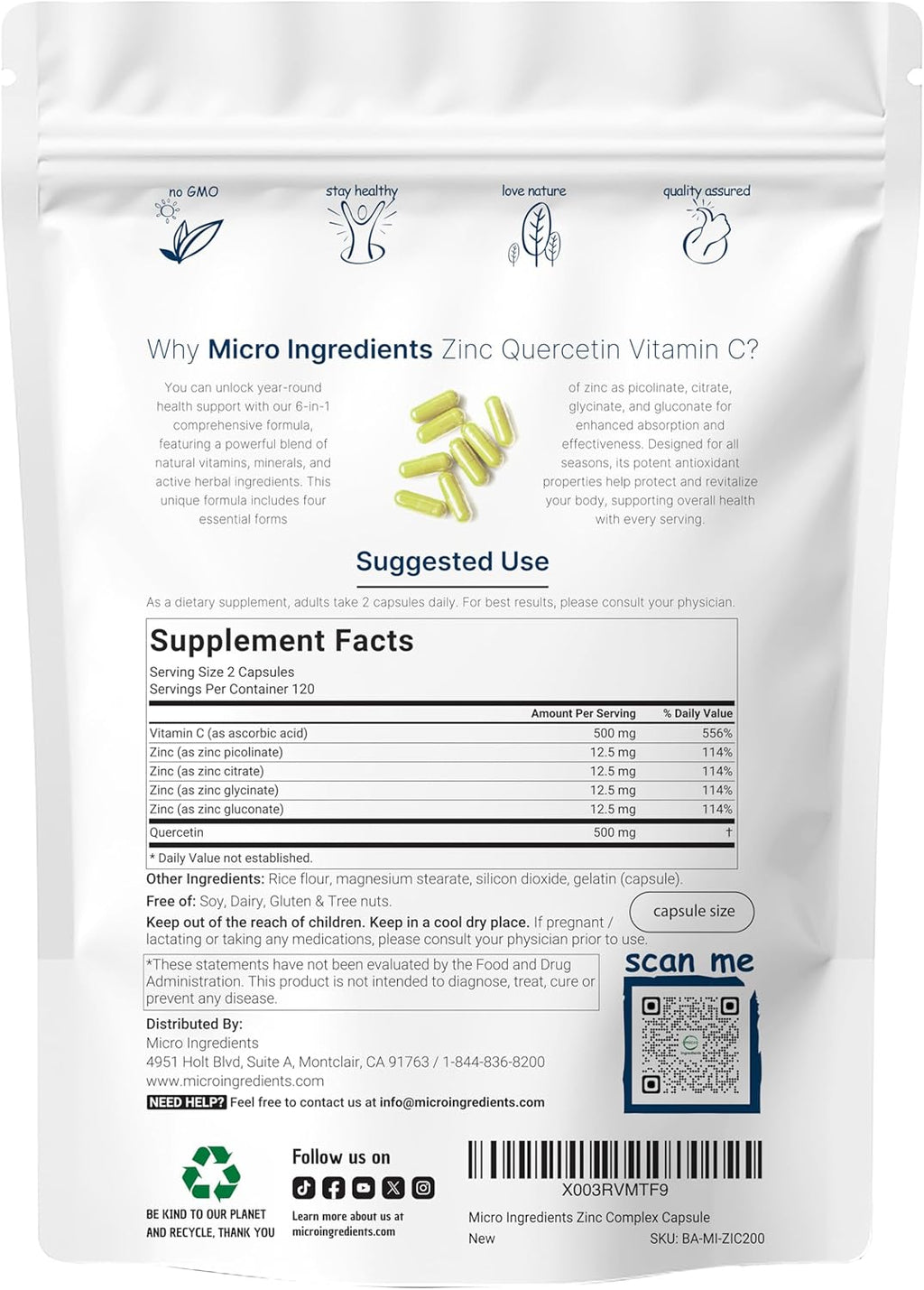 Micr Ingredient Zin Querceti wit Vitami C 24 Capsule Zin Supplement fo Me Wome Querceti 500mg Vitami 500mg Zin 50m Complet Immun Suppor Supplements