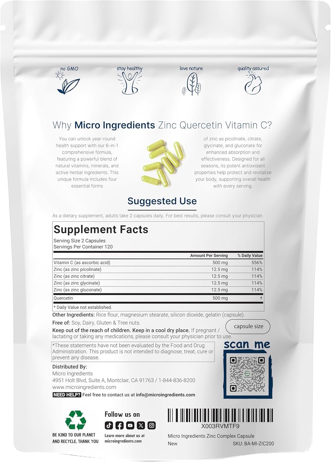 Micr Ingredient Zin Querceti wit Vitami C 24 Capsule Zin Supplement fo Me Wome Querceti 500mg Vitami 500mg Zin 50m Complet Immun Suppor Supplements