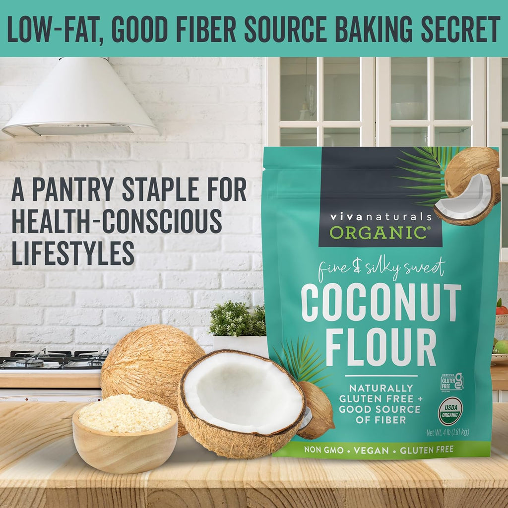 Viv Natural Organi Coconu Flour lb (1.8 kg Glute Fre Flou fo Keto Pale Vega Baking Goo Sourc o Fiber Lo Fat Non-GMO Unbleache Unrefined