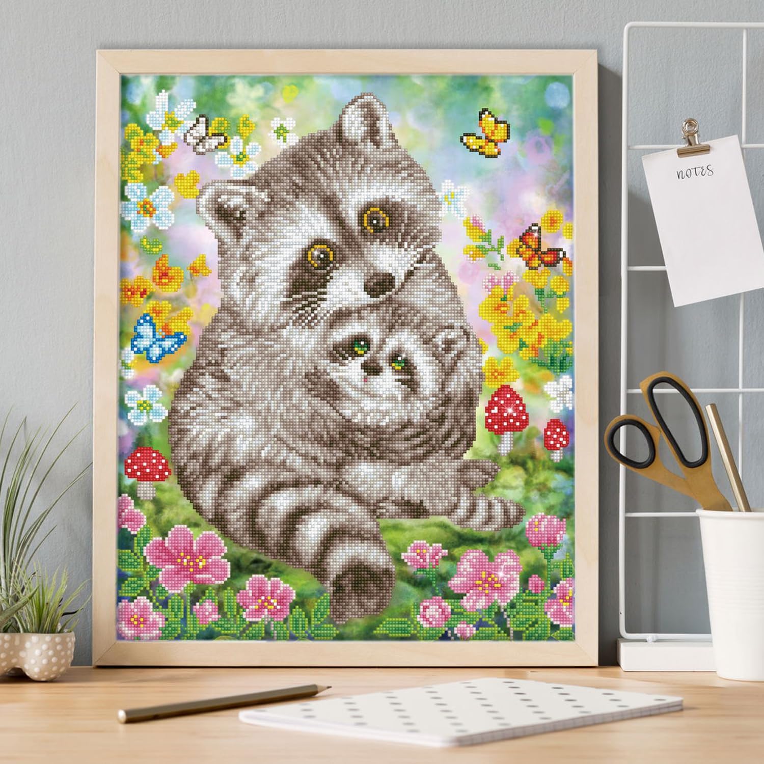 DIAMON DOT Swee Racoon Diamon Paintin Kit fo Adult Diamon Ar Kit Relaxin Creativ Craf Ki wit Dot Gem 16.5x20.5