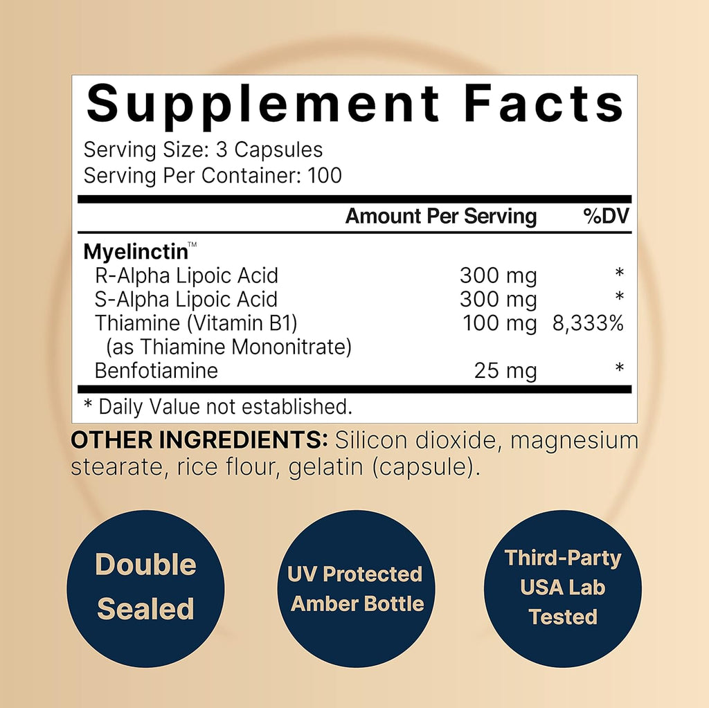 NatureBel Alph Lipoi Aci Complex 600mg 30 Capsule 4-in- Myelincti Formul wit R-ALA S-ALA Thiamin Benfotiamin Hig Absorptio Antioxidan Suppor Non-GMO Gluten-Free