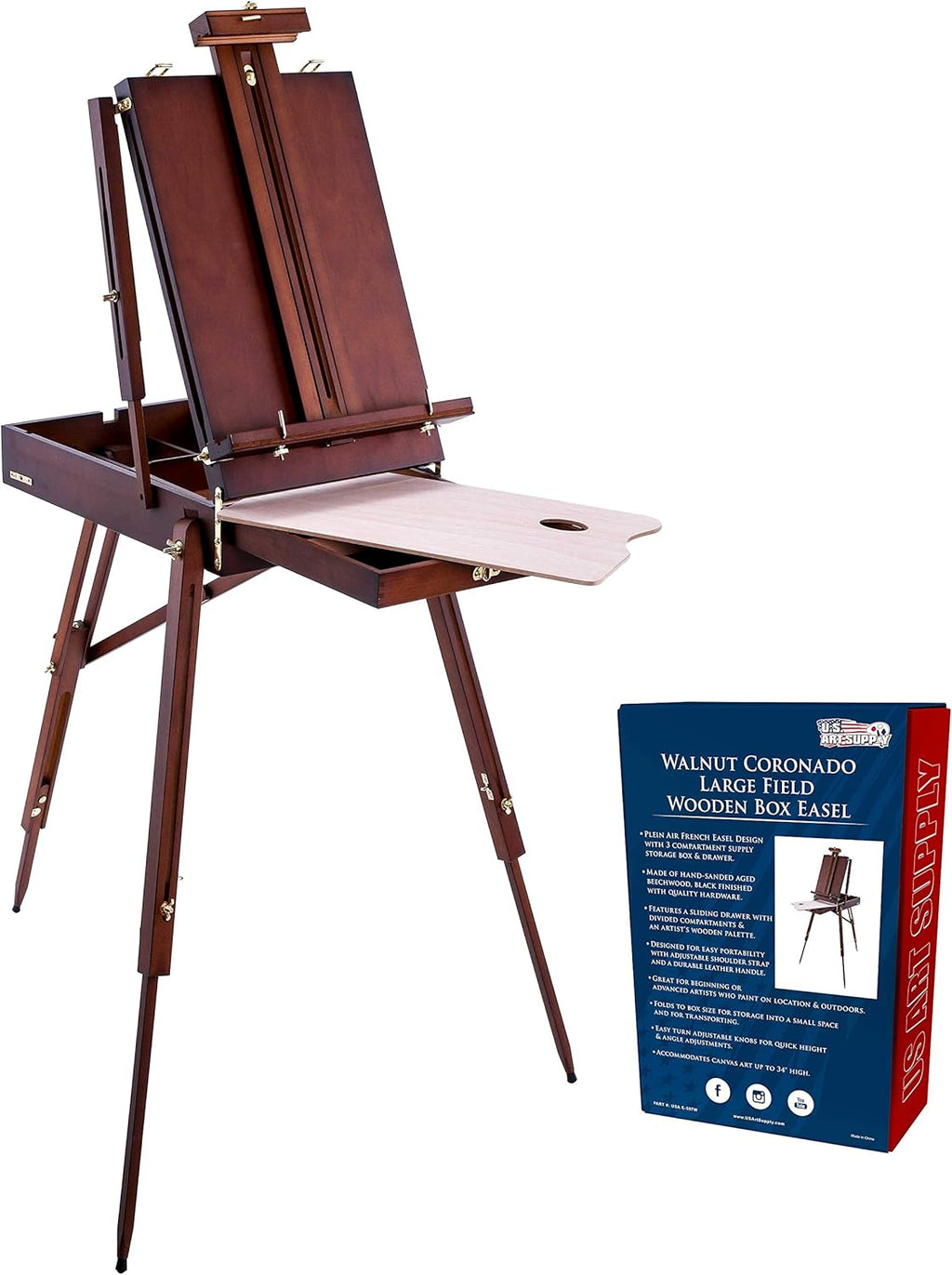 U.S Ar Suppl Larg Walnu Frenc Easel Adjustabl Plei Ai Easels Beechwoo Sketchbo Tripo fo Fiel Studi Paintin Ease fo Adults Drawing Displa Portabl wit Drawe Palette