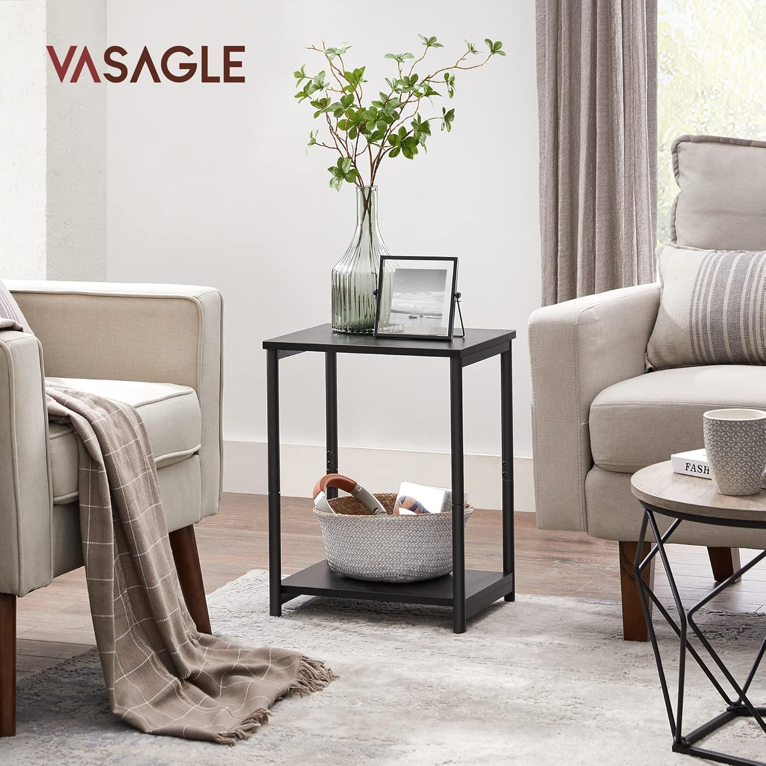 Side Table, Small End Table, Nightstand for Living Room, Bedroom, Office, Bathroom, Black ULET271B16