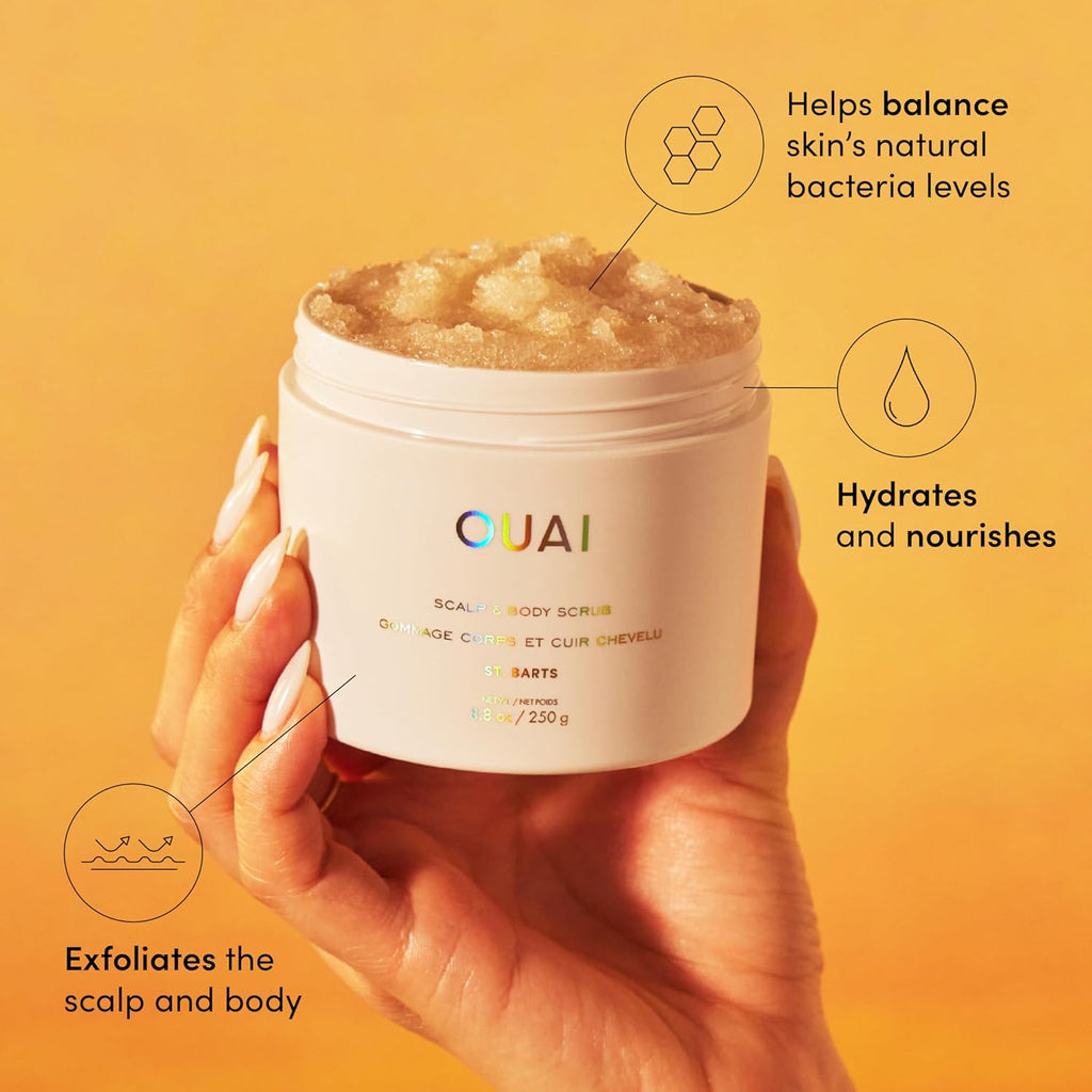 OUA Scal Bod Scrub St Bart Exfoliatin Bod Scru wit Suga Coconu Oi Blen fo Smooth Moisturize Ski Gentl Scal Exfoliato fo Removin Produc Buil U (8. Oz)