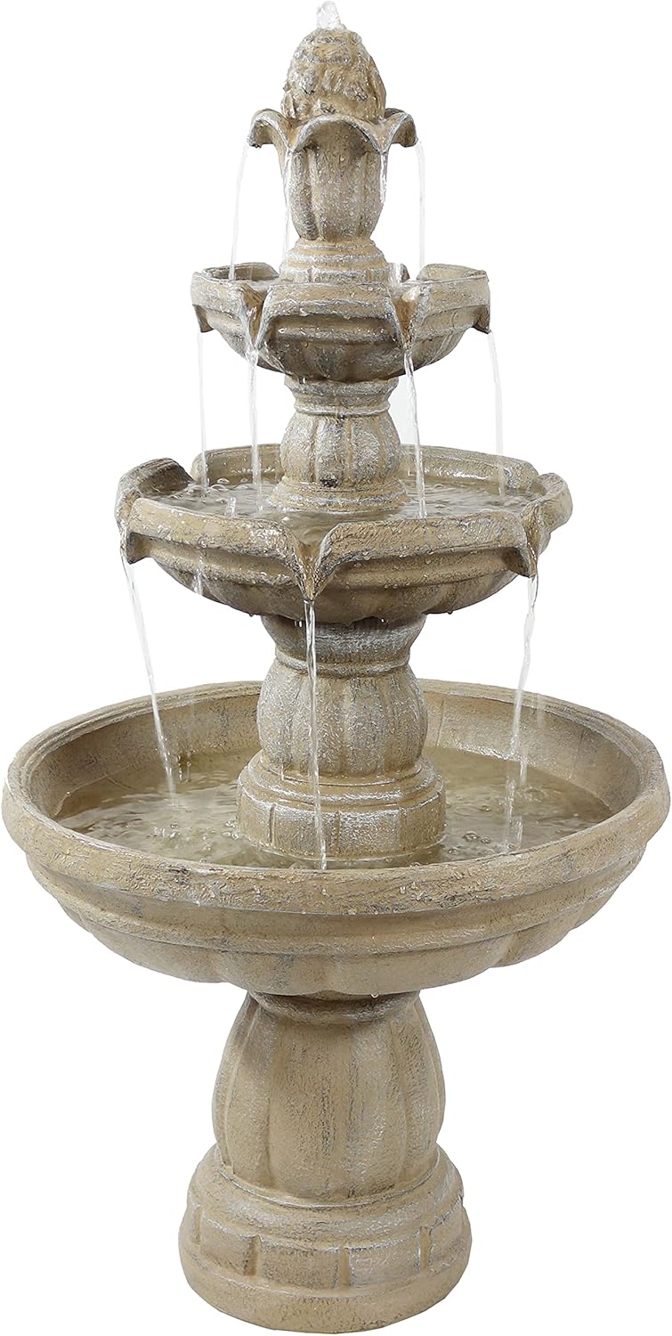 Sunnydaz 48-Inc 3-Tie Electri Wate Fountai Outdoo Wate Featur fo Patio Yar o Dec Outdoo Wate Fountain