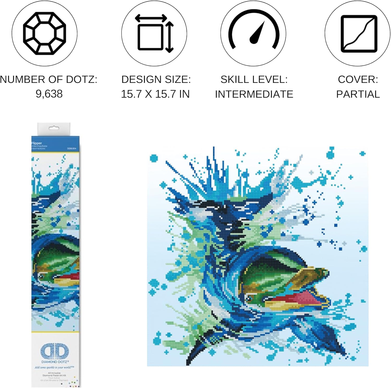 DIAMON DOT Flippe Dolphi Diamon Paintin Kit fo Adult Diamon Ar Kit Relaxin Creativ Craf Ki wit Dot Gem 15.7inc x15.7