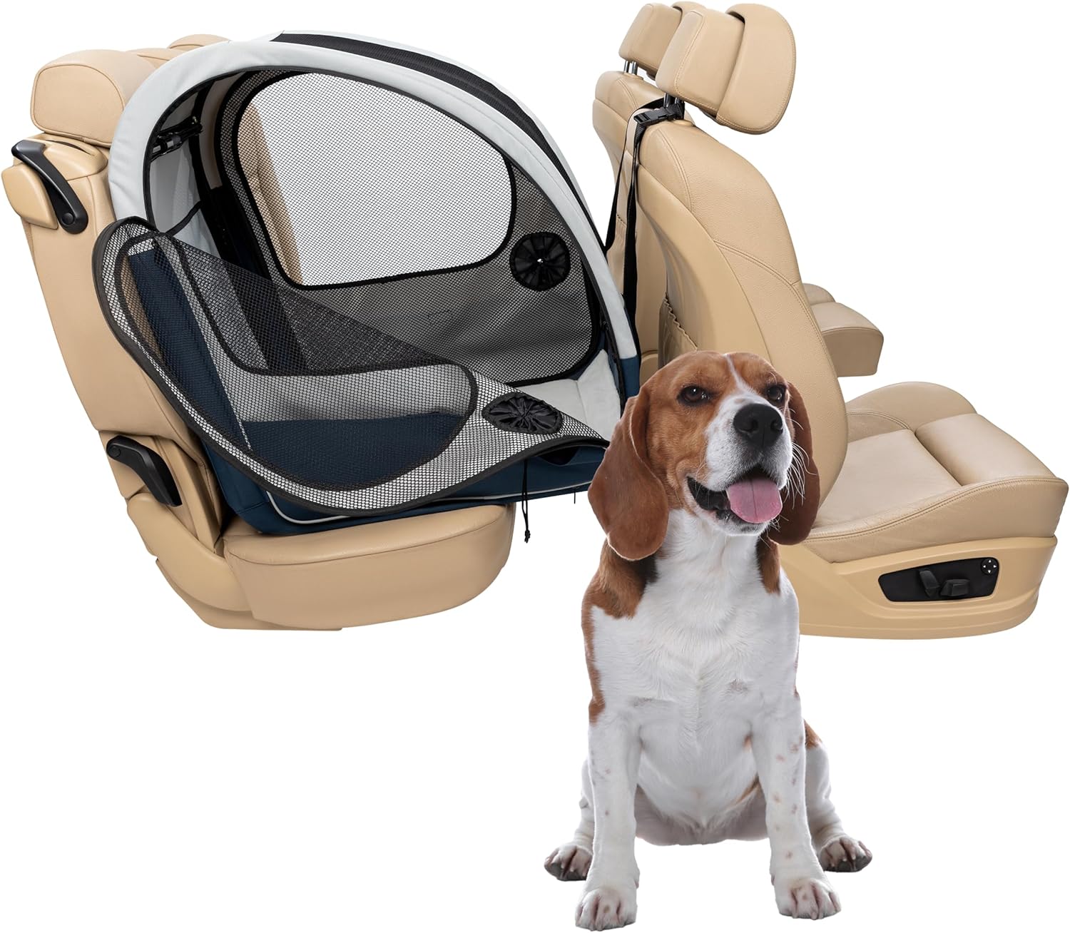 PetSaf Happ Rid Collapsibl Trave Crat Saf Trave Containmen wit Heav Dut Aluminu Frame Mes Windows Convenien Storag Pocket Secur Sea Bel Acces Roa Tri Crate