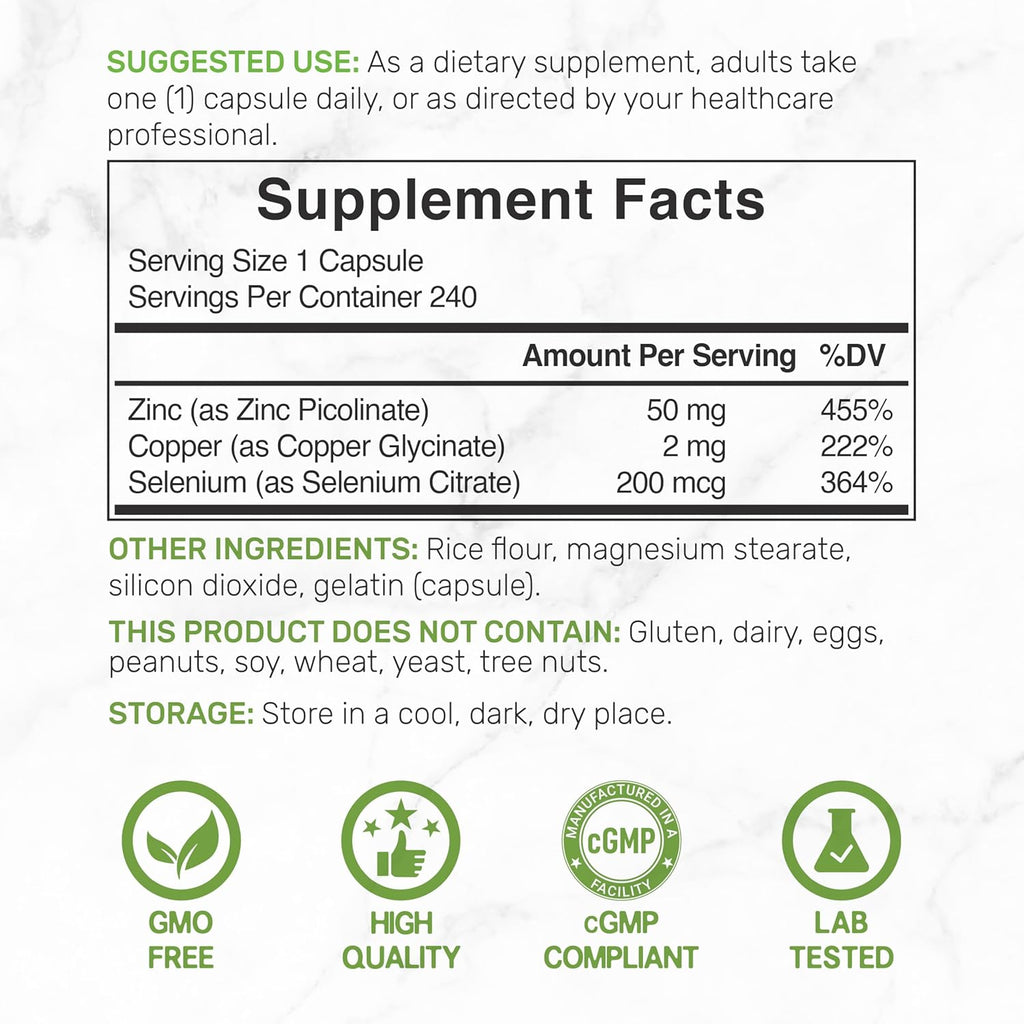 Dea Supplemen Zin 50m wit Seleniu Copper 24 Capsules Mont Supply i Minera Formula Zin Picolinat Comple Supplement Support Health Immun Syste fo Adult an Kids