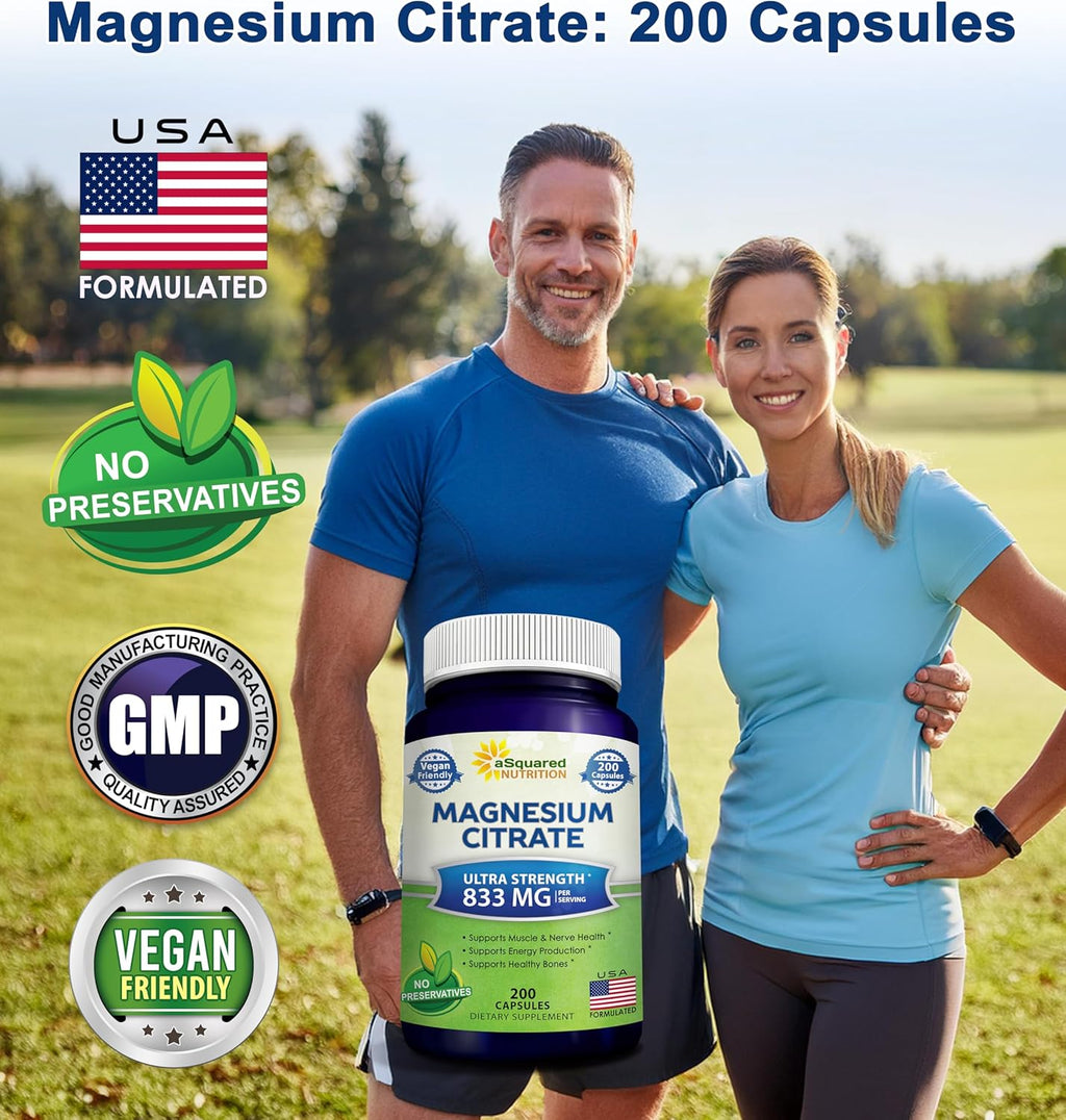 aSquare Nutritio Magnesiu Citrat 833m Supplemen 20 Capsule Ma Strengt Vega Ma Citrat Powde Pill t Suppor Pur Functio o Muscles Hear Bone Help Increas Energy