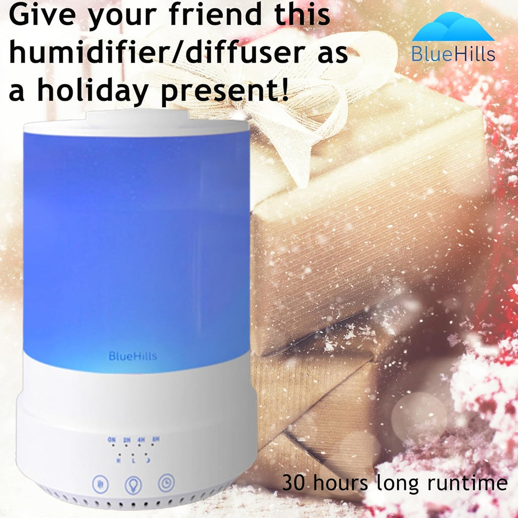 BlueHills 2500 ML XL Essential Oil Diffuser Aroma Humidifier with Timer for Large Home Decor Baby Rooms Plants Big Huge 2.5 L Extra Large Capacity High Mist Long Run with Lights White - F001