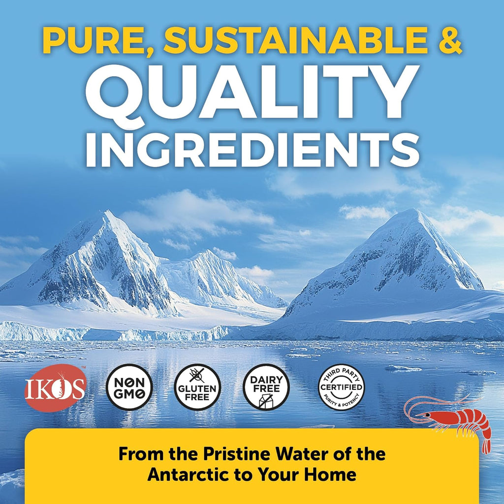 Viva Naturals Antarctic Krill Oil Omega 3 Supplements 1250 mg - DHA EPA Omega-3 Astaxanthin Concentration for Joint Health, No Fish Burp - 60 Krill Oil Capsules