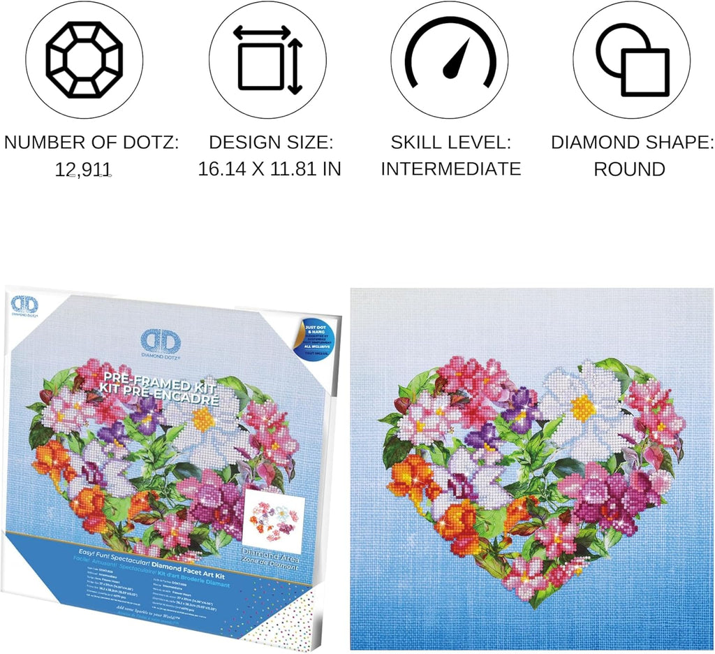 DIAMON DOT Flowe Hear wit Fram Flora Diamon Paintin Kit fo Adult Diamon Ar Kit Relaxin Creativ Craf Ki wit Dot Gem 14.5inchx14.5inch