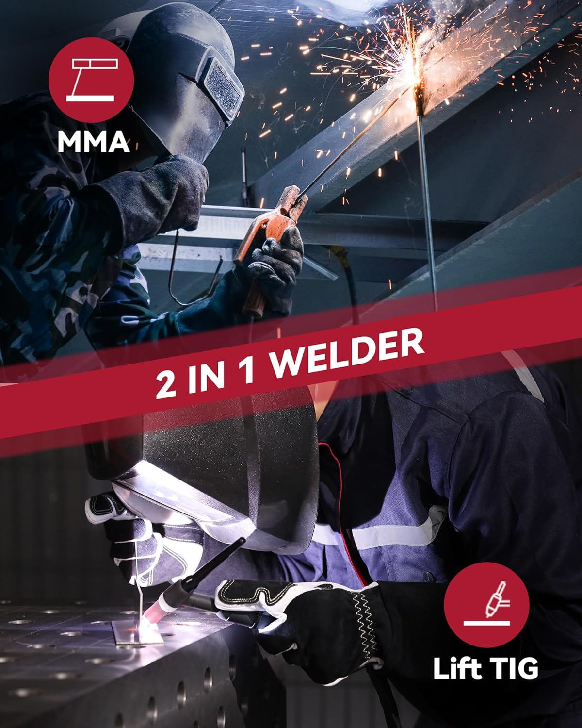 ARCCAPTAIN 200A Stick/Lift TIG Welder with Torch, [Large LED Display] 110V/220V Welding Machine with Synergic Control, IGBT Inverter, Portable MMA Welder Machine with Hot Start, Arc force