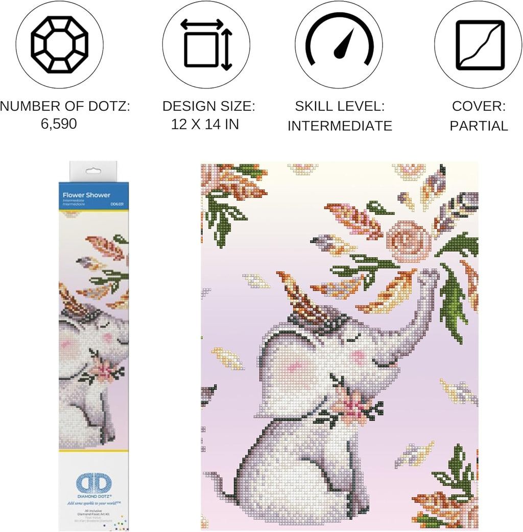 DIAMON DOT Flowe Showe Elephan Diamon Paintin Kit fo Adult Diamon Ar Kit Relaxin Creativ Craf Ki wit Dot Gem 12inchx14inch