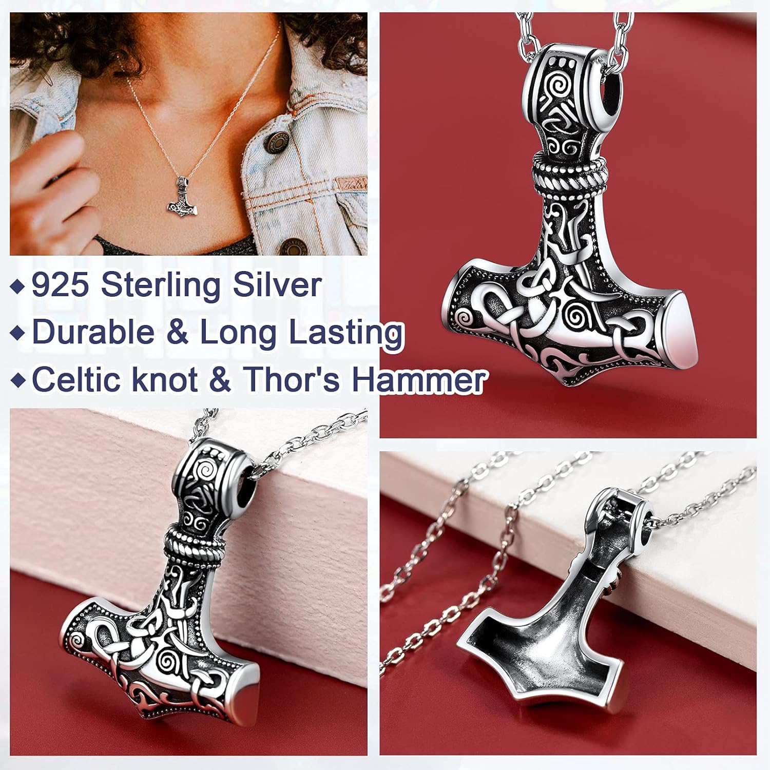 FaithHeart Viking Thor's Hammer Talisman Necklace for Men, Vintage Norse Mjolnir Amulet Pendant with Sturdy Wheat Chain, Stainless Steel Jewelry (Gift Box)