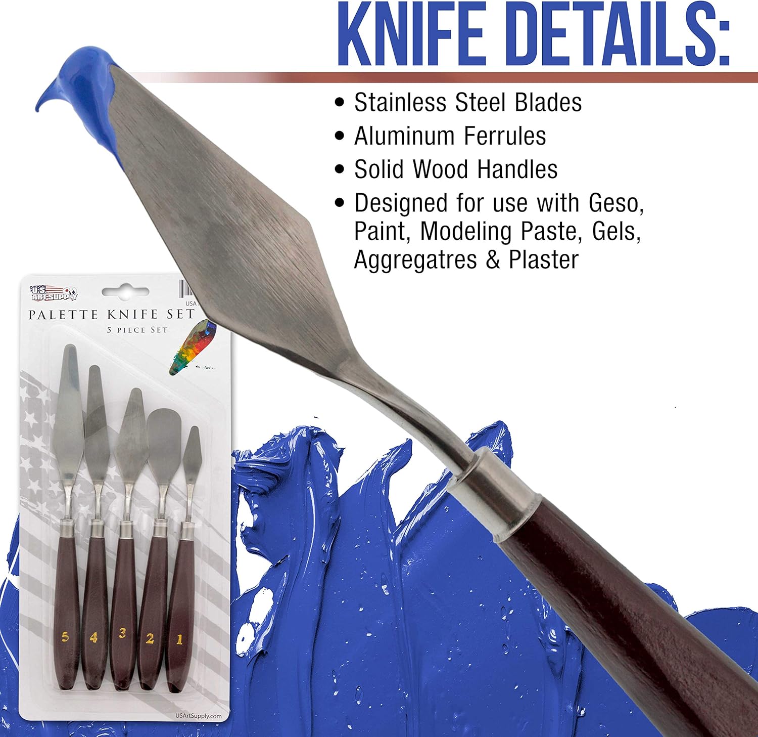 U.S Ar Suppl 5-Piec Stainles Stee Palett Knif Se fo Acryli Paintin Pain Spatul Tool fo Oil Canva Ar Paintin Knive fo Mixing Texturin Palle Knive fo Ar Cake