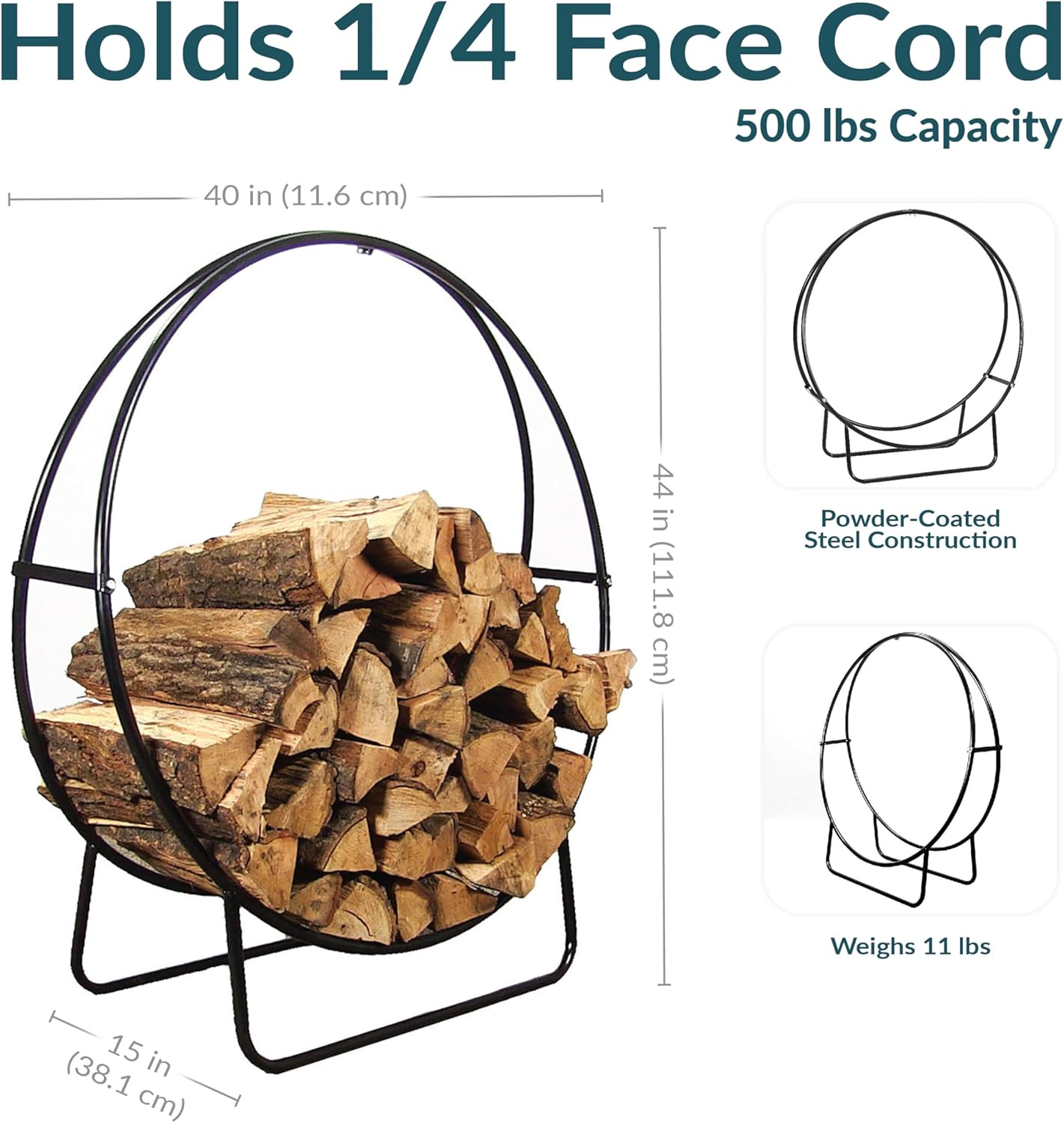 Sunnydaze 40-Inch Outdoor Firewood Rack Hoop - Indoor Round Tubular Steel Fireplace Wood Holder - 500-lb Capacity