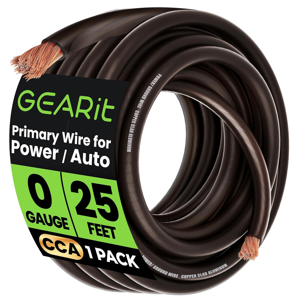 GEARit 1/0 Gauge Wire (25ft - Black Translucent) Copper Clad Aluminum CCA - Primary Automotive Wire Power/Ground, Battery Cable, Car Audio Speaker, RV Trailer, Amp, Electrical 0ga AWG 25 Feet