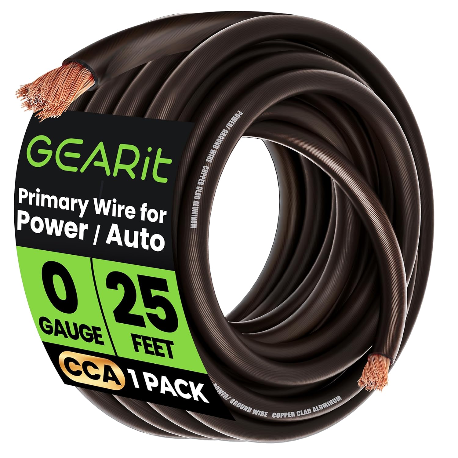GEARit 1/0 Gauge Wire (25ft - Black Translucent) Copper Clad Aluminum CCA - Primary Automotive Wire Power/Ground, Battery Cable, Car Audio Speaker, RV Trailer, Amp, Electrical 0ga AWG 25 Feet