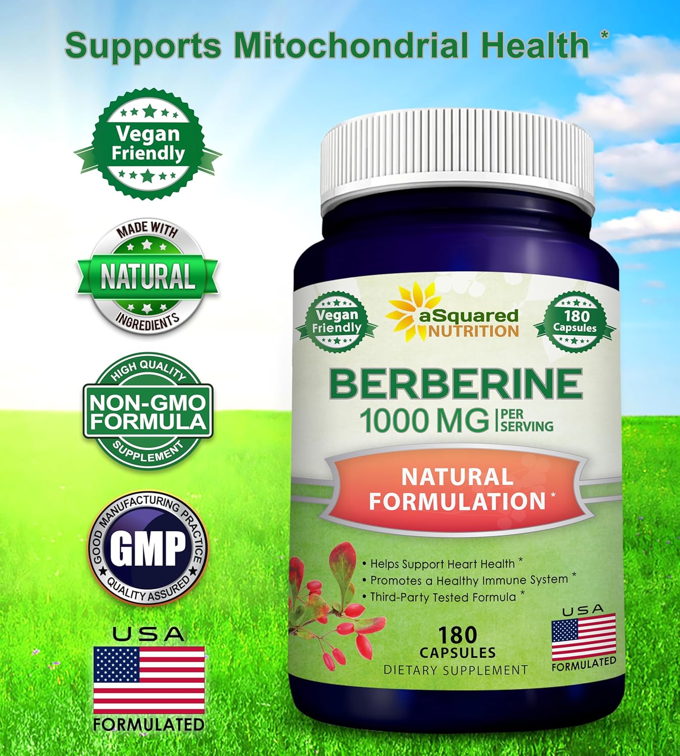 aSquare Nutritio Pur Berberin 1000m Supplemen 18 Veggi Capsules Natura Berberin Hydrochlorid HC Plus Ma Strengt 100 m (2 500mg) Poten Berberin Vega Extract