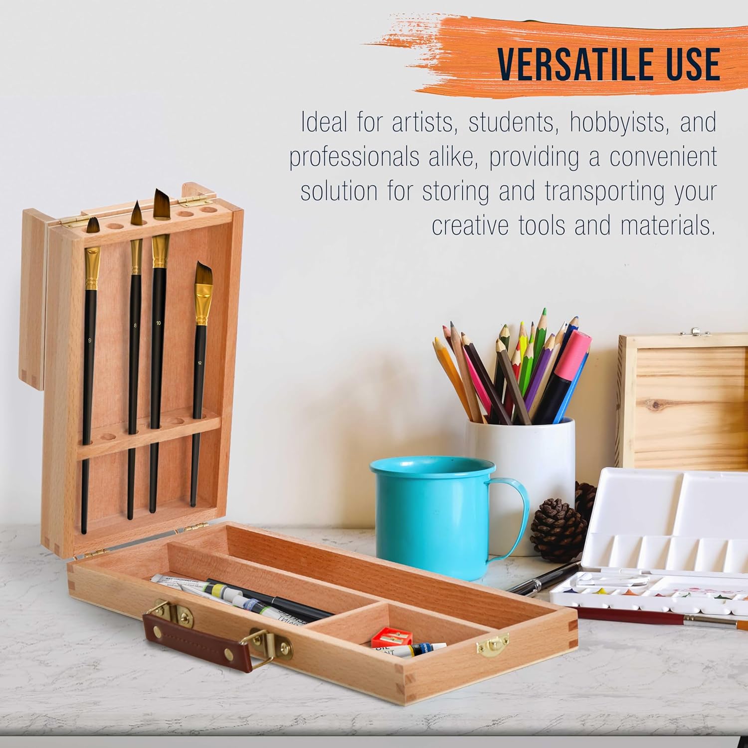 U.S Ar Suppl Multi-Functio Fli Ope Artis Suppl Bo wit Lockin Clasp Woode Ar Bo fo Artis Supplies Brushes Pencils Erasers Too Storag Organize Cas t Protec an Transport