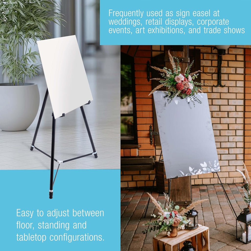 U.S. Art Supply 66inch High Black Metal Display Art Easel (10 Pack) - Large Adjustable Height Portable Easel Stand, Sign Display, Holds 25 lbs - Floor & Tabletop Easels, Sign Stand
