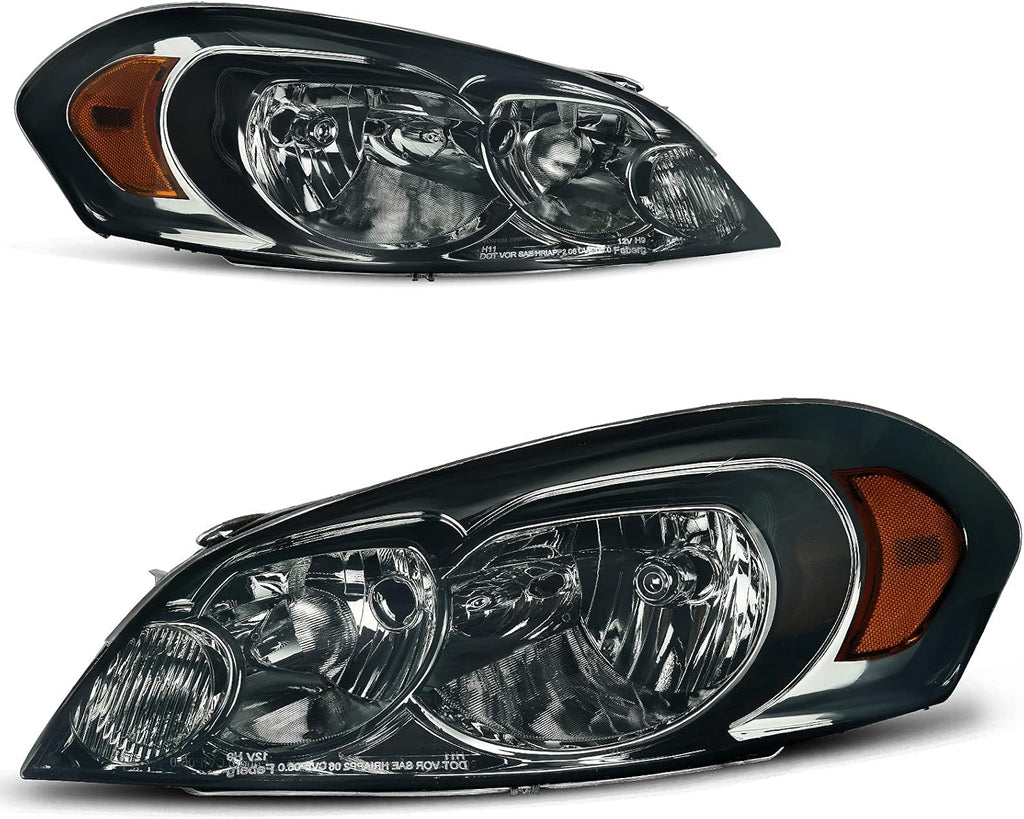 AUTOSAVER88 Headlight Assembly Compatible with 2006-2013 Chevy Impala 06 07 Chevy Monte Carlo Replacement Headlamp Driving Light Chrome Housing Amber Reflector Clear Lens 25958359 25958360