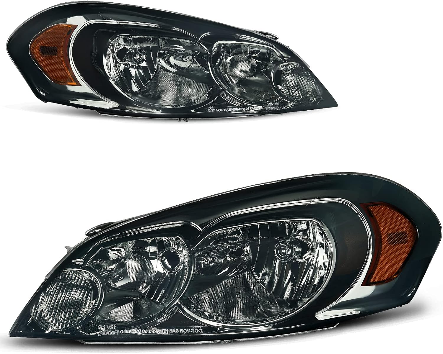 AUTOSAVER88 Headlight Assembly Compatible with 2006-2013 Chevy Impala 06 07 Chevy Monte Carlo Replacement Headlamp Driving Light Chrome Housing Amber Reflector Clear Lens 25958359 25958360