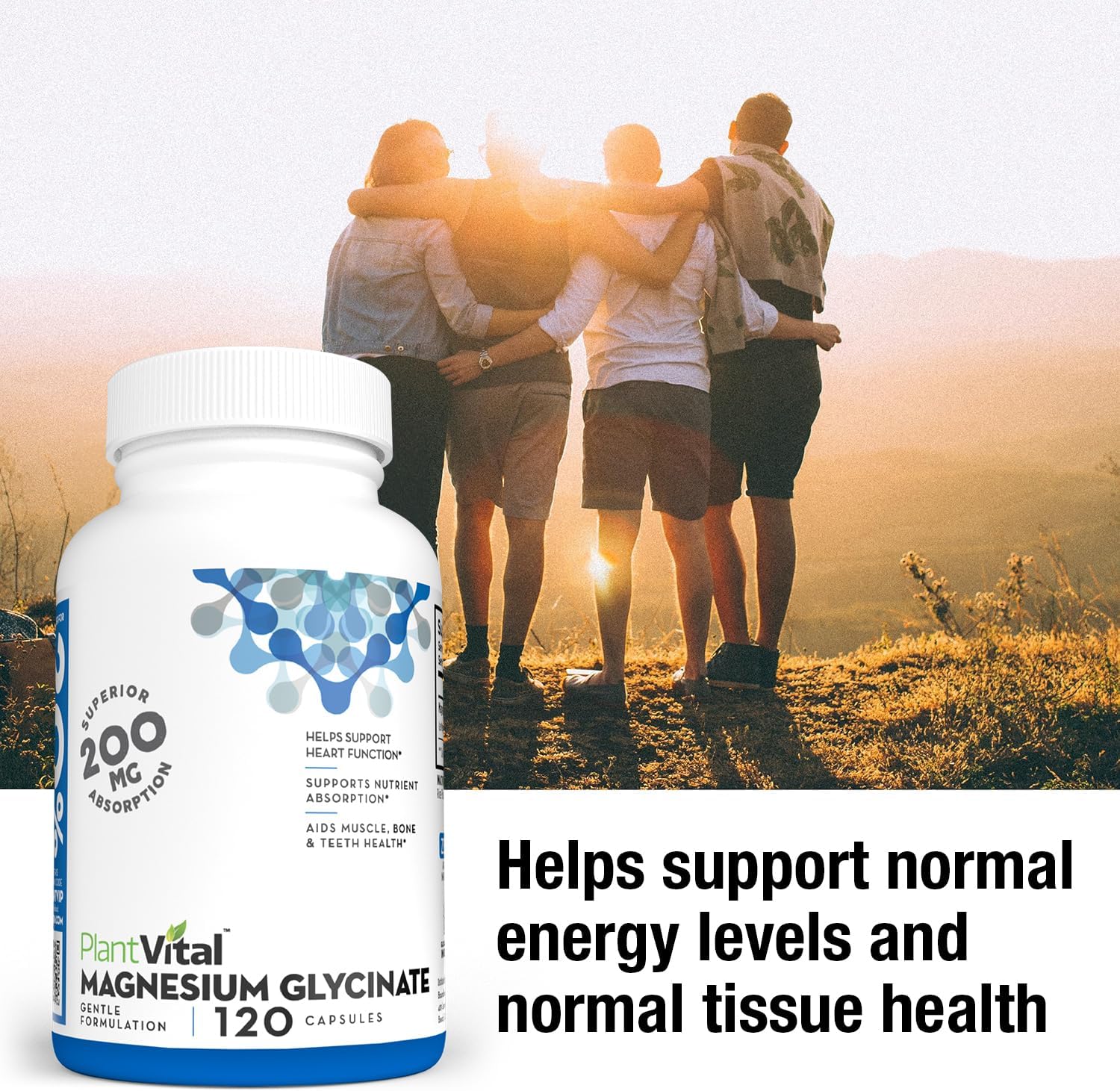 PlantVita Magnesiu Glycinat 200m 12 Capsule Hig Absorption Non-GMO Vegan Gluten-Fre Support Norma Sleep Muscl Nerv Function Norma Hear Bon Health Hel Feelin Cal Relax