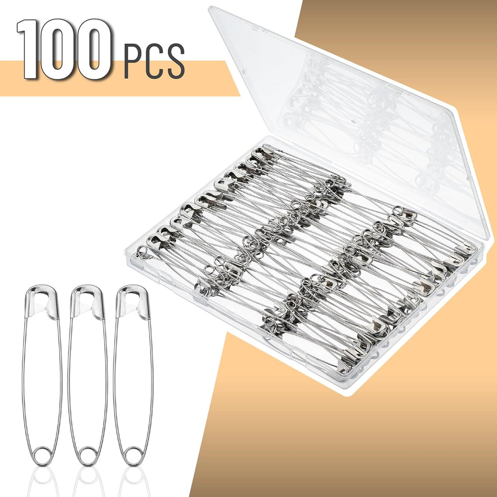 3 Inch Large Heavy Duty Safety Pins, 100 Pack for Clothes