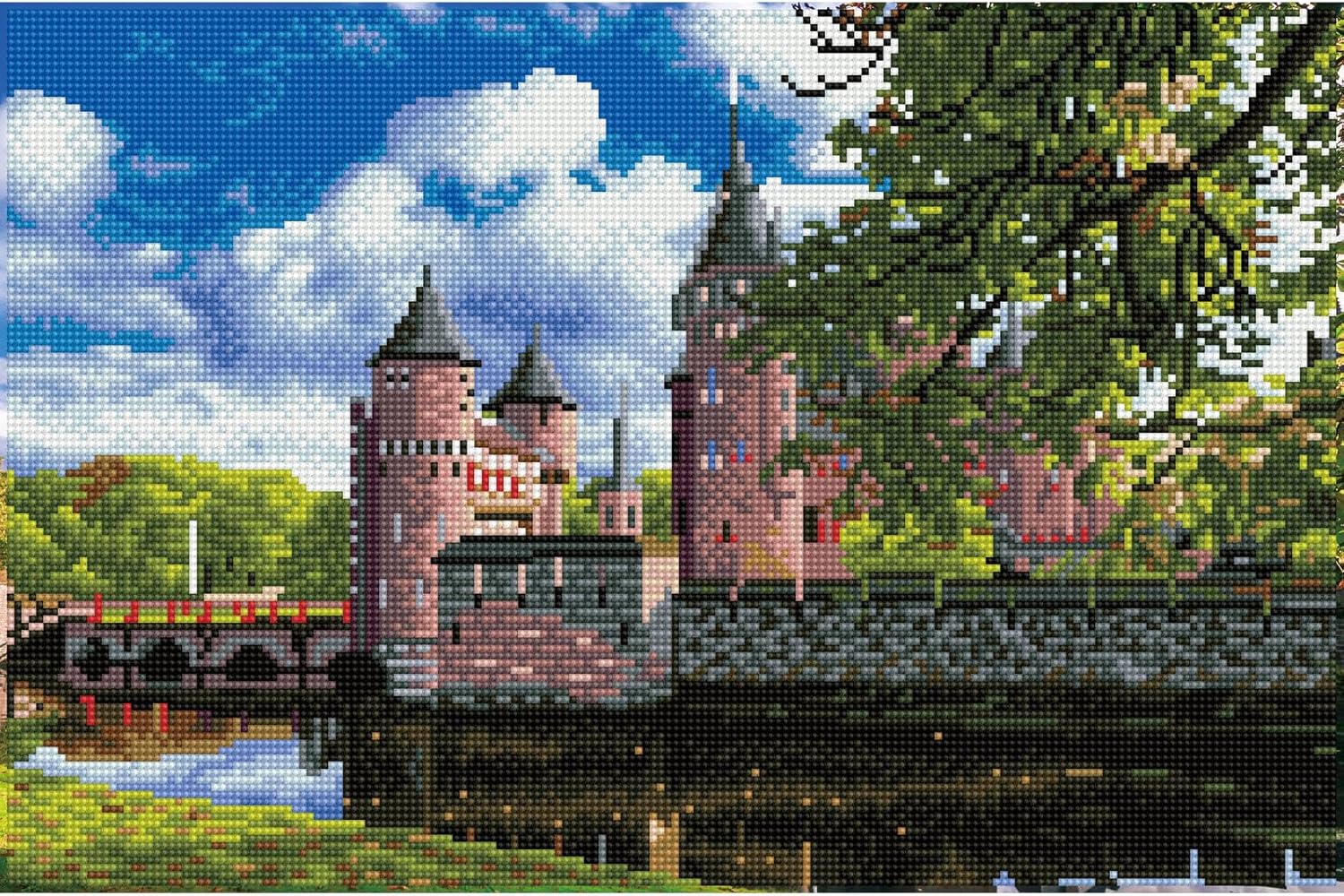 DIAMON DOT D Haa Medieva Castle Hollan Diamon Paintin Kit fo Adult Diamon Ar Kit Relaxin Creativ Craf Ki wit Dot Gem 13.6x20.5