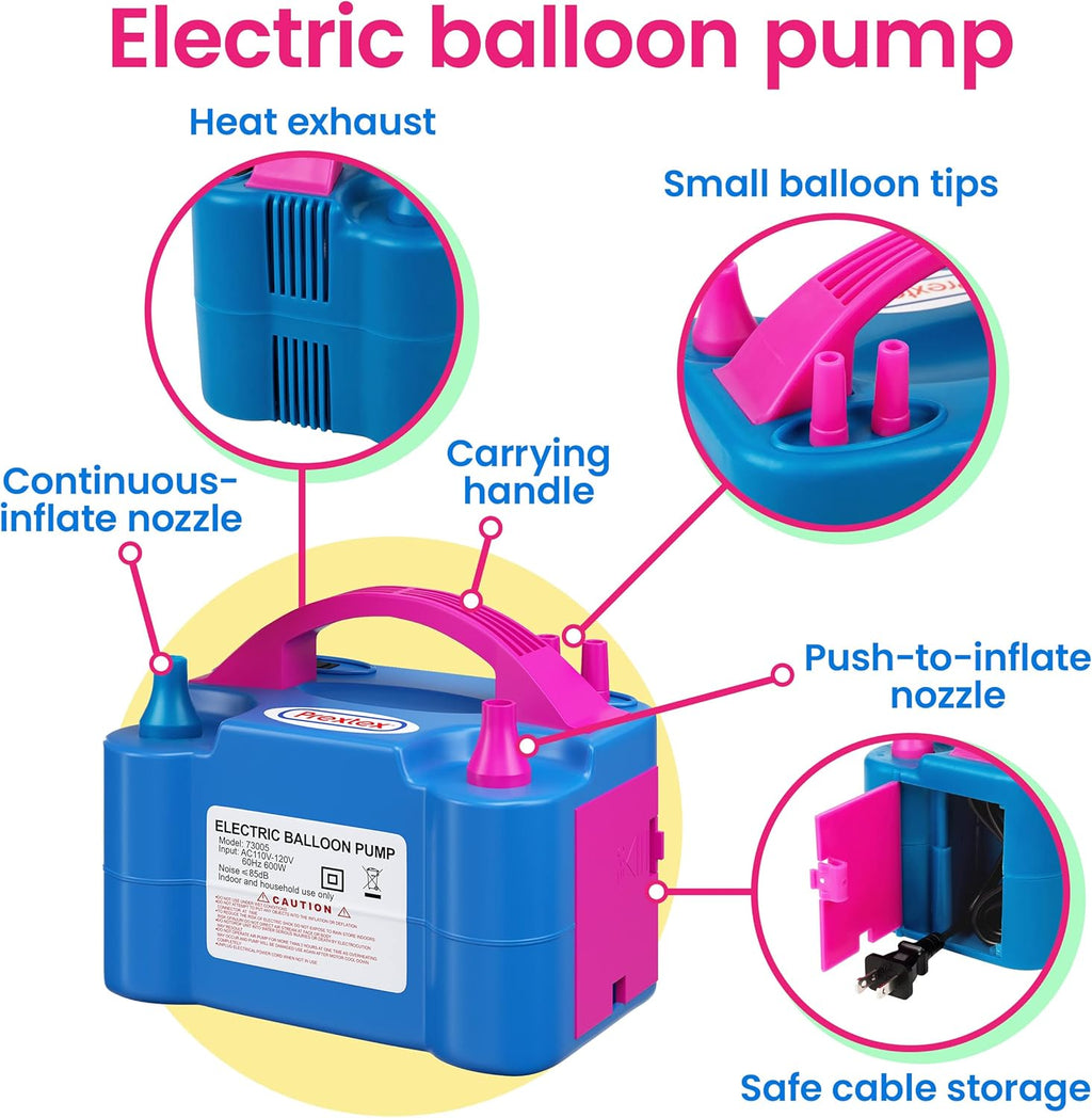 Prexte Balloon Electri Pum Inflate Blu 110 600 Portabl Pum wit Ai Blowe Dua Nozzl Inflato fo Fast Eas Bul Balloon Fillin fo Even Part Decoratio Balloo Pump Electric