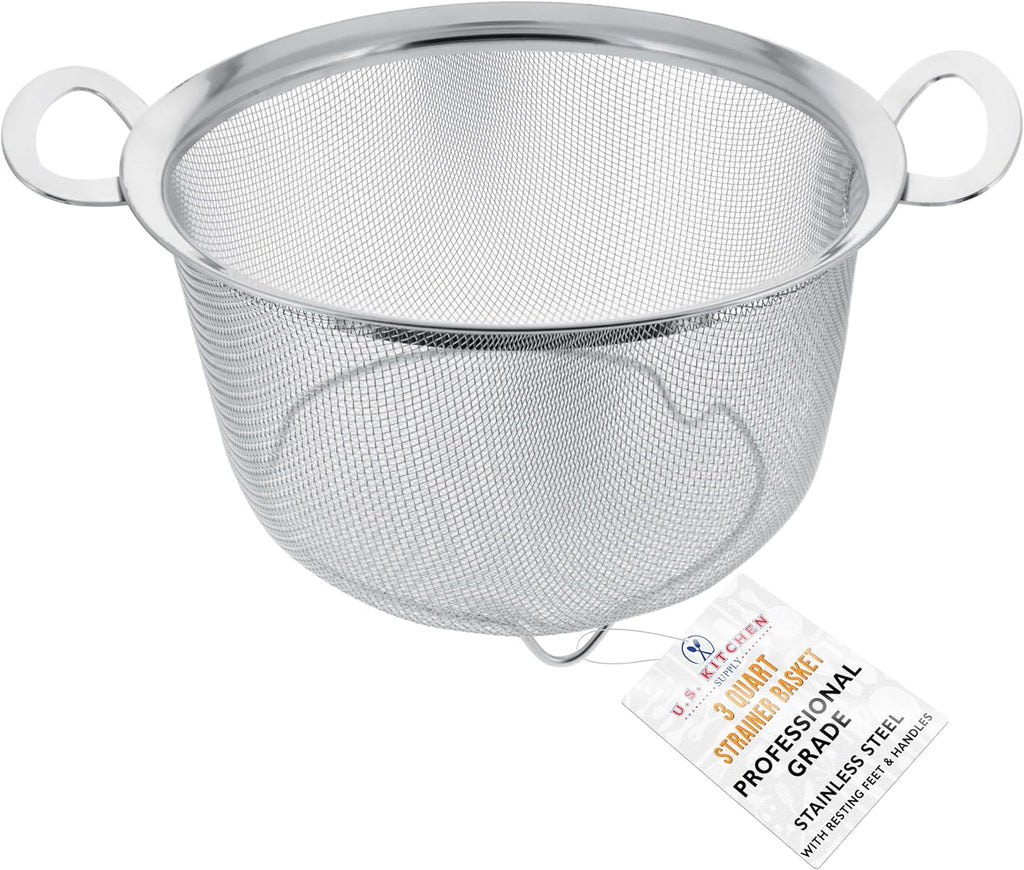 U.S Kitche Suppl Stainles Stee Colande Straine Baske 3-Quar Colande wit Restin Fee Handle Wid Ri Sieve Stainles Stee Strainer an Colander fo Kitchen