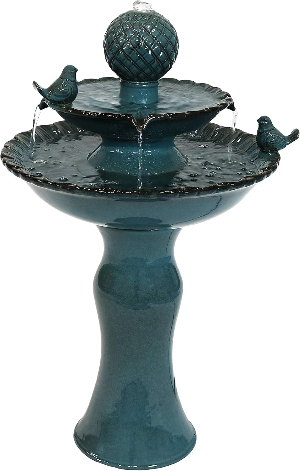 Sunnydaz 27inc 2-Tie Cerami Wate Fountai Outdoo Wate Featur fo Patio Yard Balcon Garde Fountai Blue