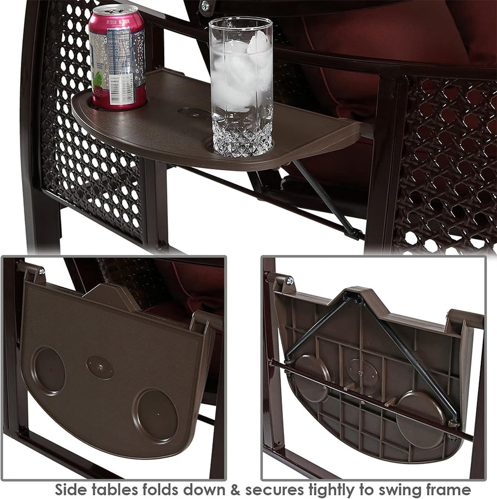 Sunnydaze 3-Seat Deluxe Patio Swing with Steel Frame and Canopy - 600-Pound Weight Capacity - Maroon Cushions Included