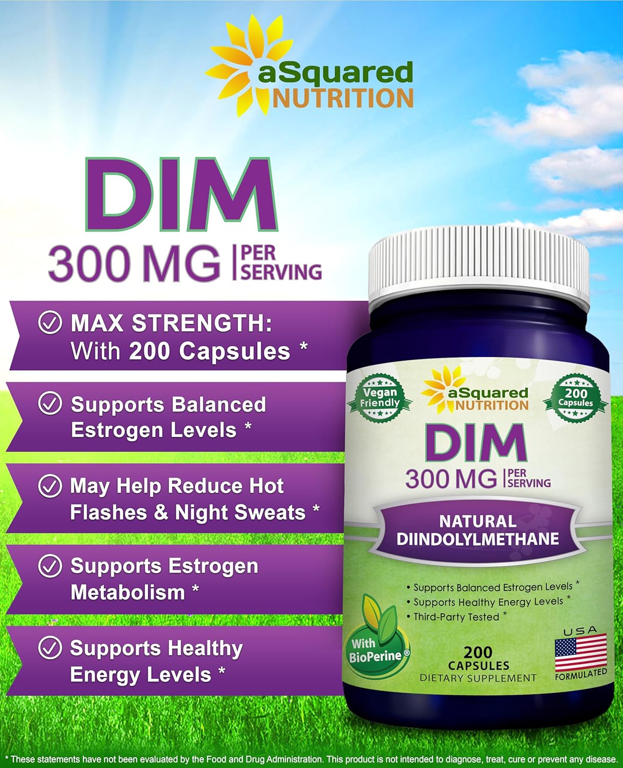 aSquare Nutritio DI Supplemen 300m Plu BioPerin 20 Veggi Capsule Diindolylmethan DI Ma Strengt Pill t Suppor Estroge Metabolis Balance Menopaus Relief PCOS Hormona Acne