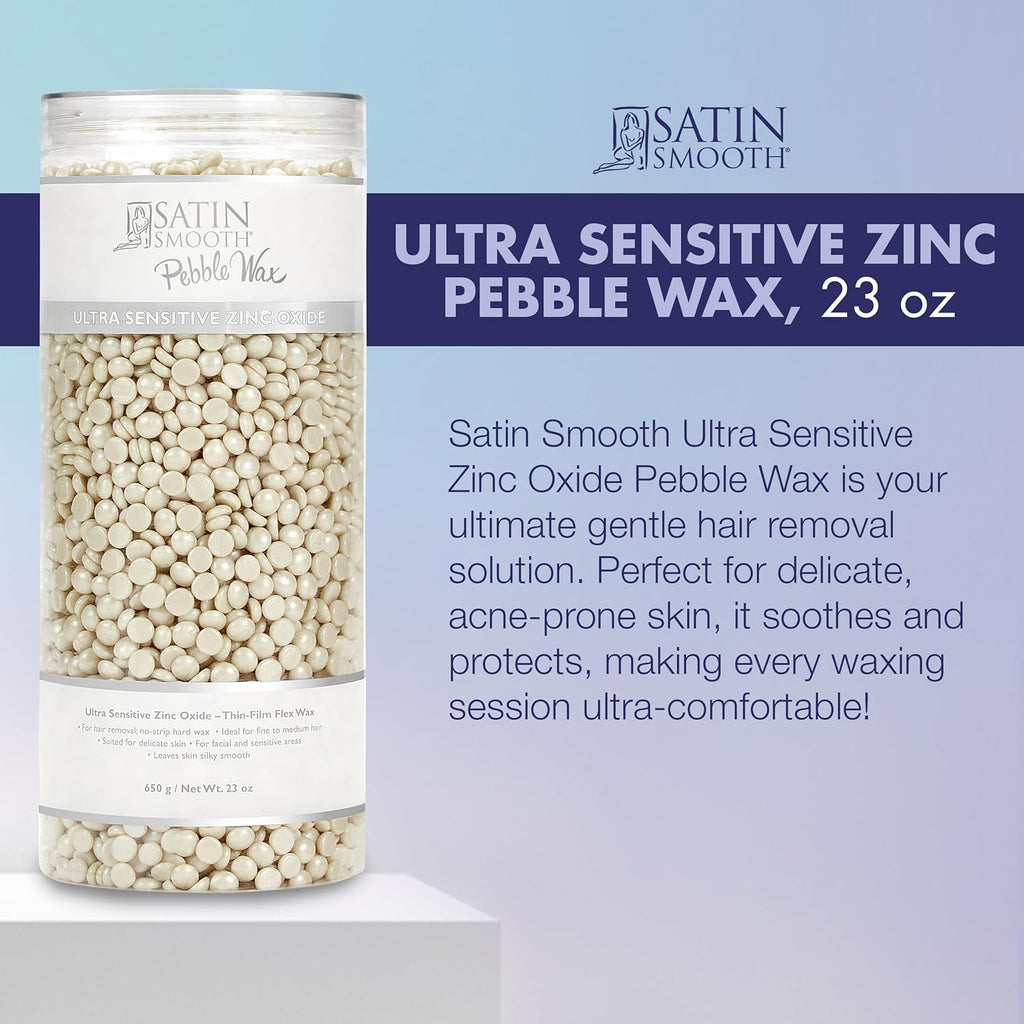 Satin Smooth Ultra Sensitive Zinc Oxide Hard Wax Beads ¨C Thin-Film Pebble Wax for Hair Removal, Ideal for Face Bikini Area, 23 oz