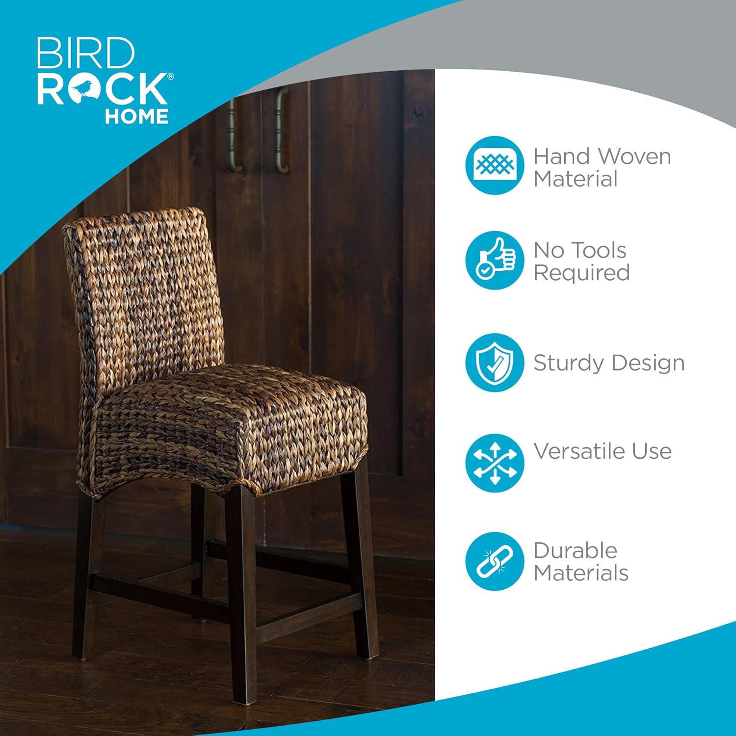 BIRDROC HOM Wove Seagras Counte Stoo Natura Wicke Woode Leg Boh Stoo fo Indoo an Outdoo Seatin fo Livin Room Patio o Kitche Decorativ Furnitur fo Adult Espresso