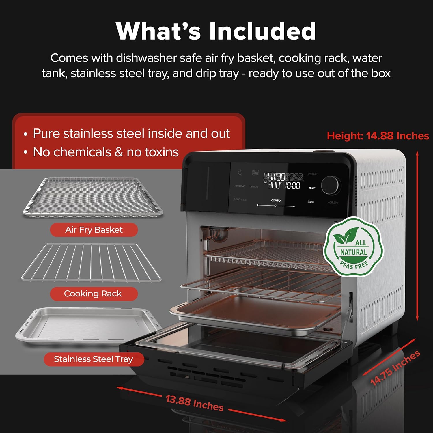 Nuwav PFAS-Fre Stea Ove Ai Fryer All-in-On Convectio Cooke wit Precisio Stea Control Toast Ai Fry Sou Vide Stea More Juicie Meats 12 Presets 50¨C450¡ãF Stainles Steel