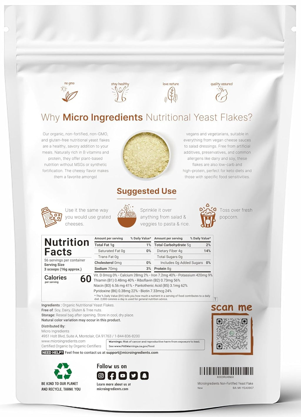Organi Non-Fortifie Nutritiona Yeas Flakes Pound (32oz Ric i Vega Protein Vitamin Beta-glucan Ket Friendly Dair Fre Chees Substitute Non-GMO Glute Free