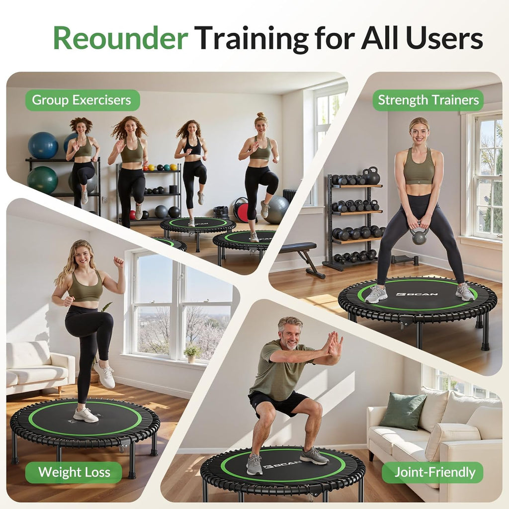 BCAN 450LBS/550LBS Foldable Mini Trampoline, 40inch/48inch Adult Fitness Trampoline with Durable Bungees, Stable & Quiet Exercise Rebounder,Great Mini Trampoline for Indoor/Garden Workout