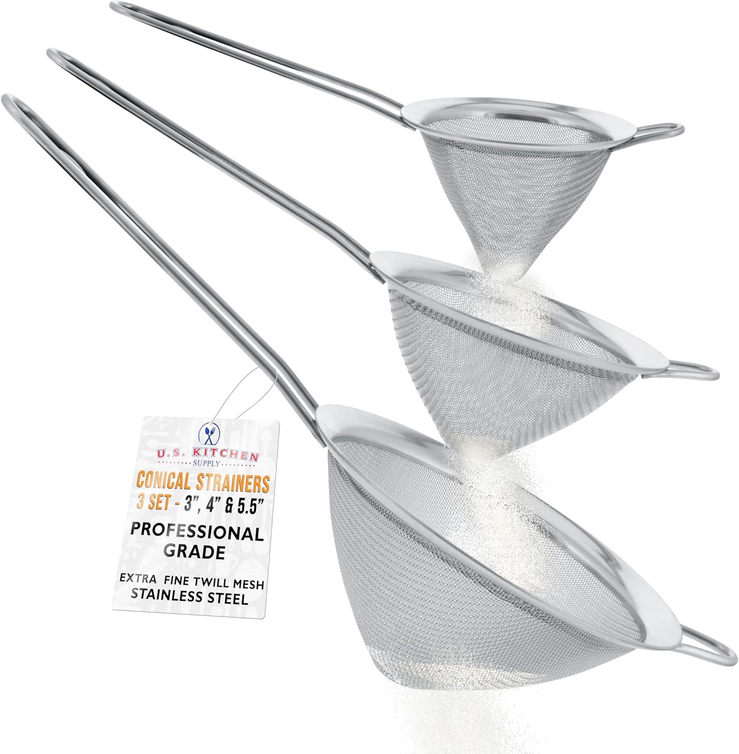 U.S Kitche Suppl Se o Stainles Stee Conica Strainer 3inch 4inc 5.5inc Size Chinoi Style Extr Fin Twil Mes Sieve Stainles Stee Strainer an Colander fo Kitchen