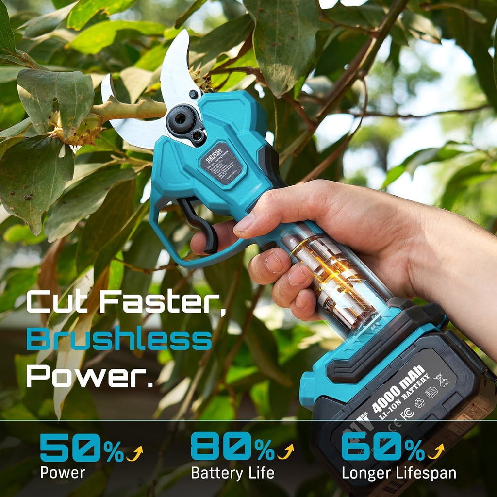 SEESII Pole Electric Pruning Shears: 1.8inch Cutting Diameter 2-in-1 Cordless Power Pruner - Brushless Motor, Dual 4.0Ah Batteries, Extra SK5 Blade, 4 Modes Adjustable Branch Cutter for Garden Trimming
