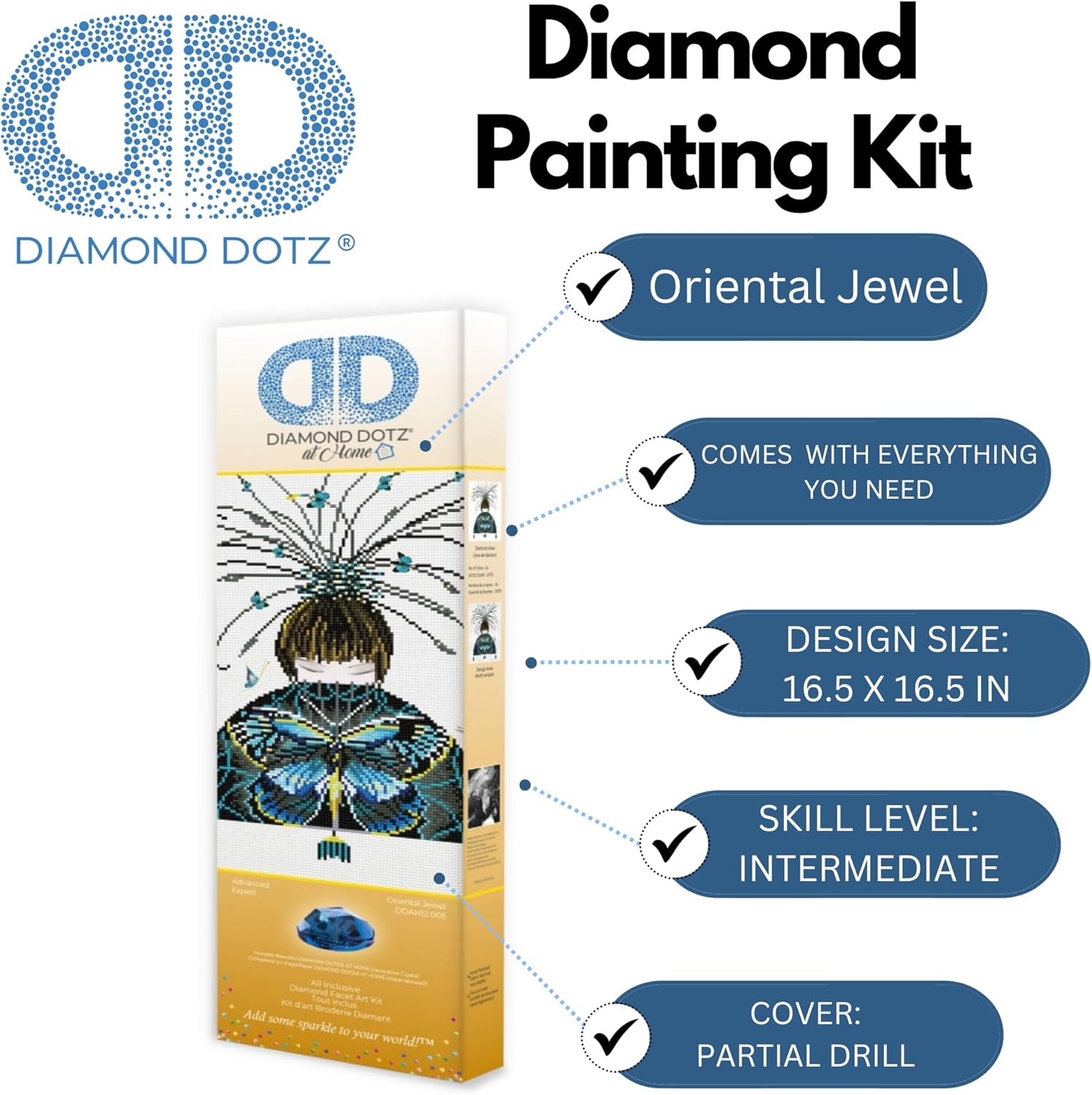DIAMON DOT a Hom Orienta Jewel Partia Drill Roun Dotz Diamon Paintin Kits Diamon Ar Kit fo Adults Ge Art Diamon Art 16.5inchx16.5inch