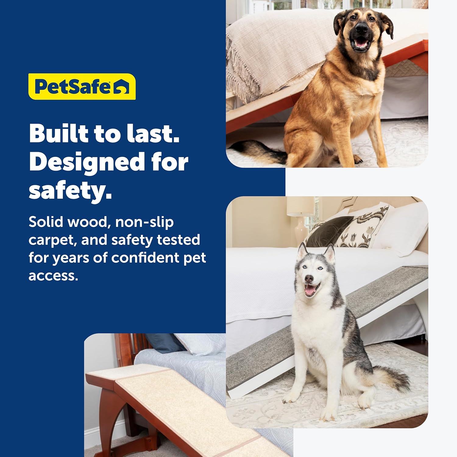 PetSafe CozyUp Bed Ramp - Supports Pets Back Joints - High Traction Carpet Surface - Furniture-Grade Wood - Cherry or White Finish - Heavy Duty Bed Access Ramp - White