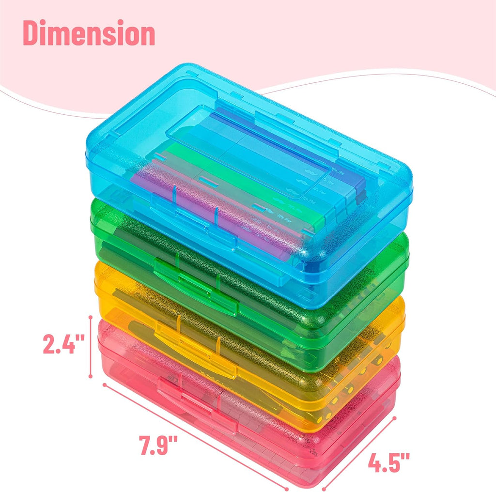 Mr. Pen- Clear Pencil Boxes Bulk, 12 Pack, Colorful, Snap-Tight Lid, Plastic Pencil Box Organizer, 7.9inchx4.5inchx2.4inch