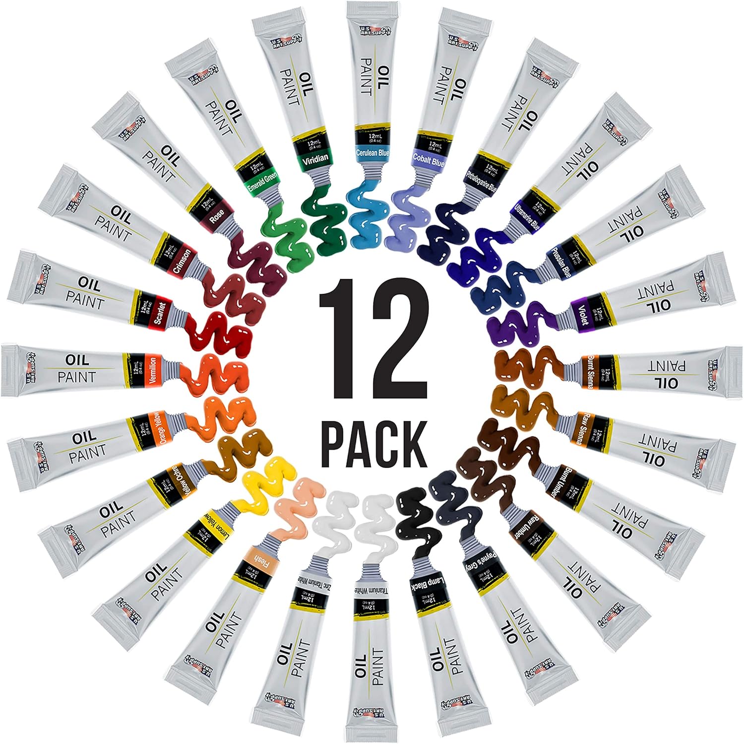 U.S. Art Supply Professional Oil Paint Set - 36 Vibrant Colors in 18ml Tubes for Canvas, Wood & Art Surfaces - Oil Based Paint for Artists, Adults & Students