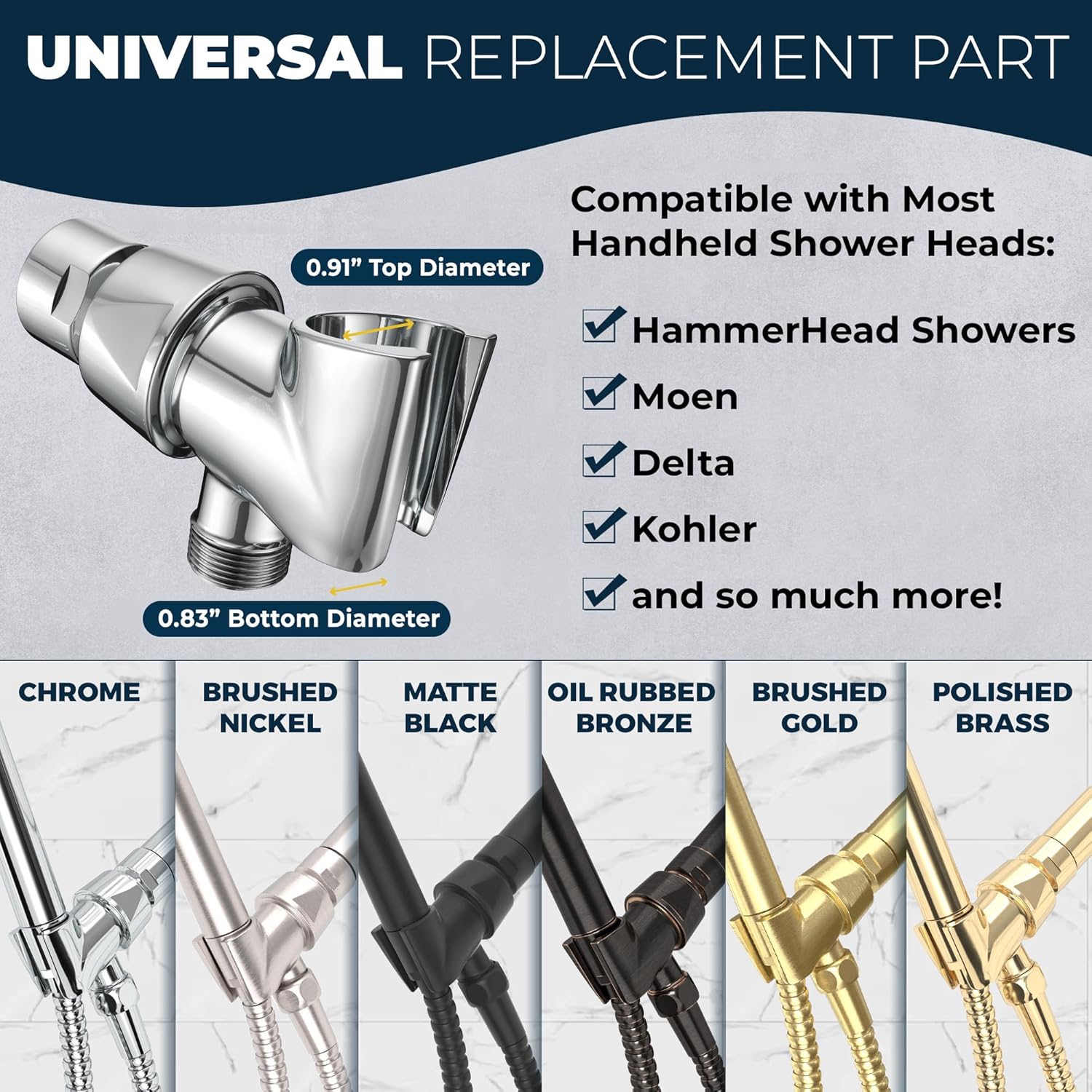 HammerHead Showers Solid Metal Handheld Showerhead Holder, Adjustable Wand Holder with Universal Wall Hook Bracket and Brass Pivot Ball, Oil Rubbed Bronze